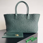 BOTTEGA VENETA 25S LARGE CABAT BAG 51 IN DEEP SLATE GREEN LAMBSKIN