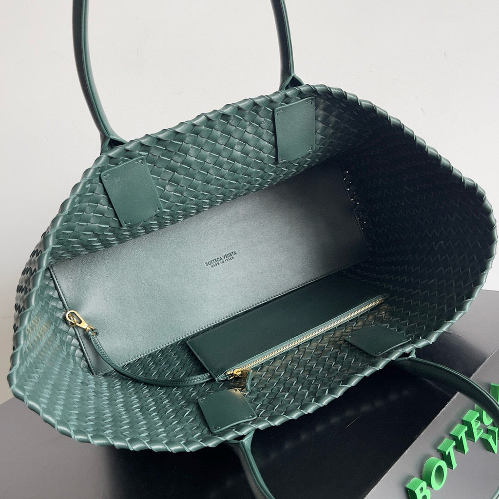 BOTTEGA VENETA 25S LARGE CABAT BAG 51 IN DEEP SLATE GREEN LAMBSKIN