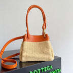 BOTTEGA VENETA 25S SMALL PARACHUTE 20 IN BURNED ORANGE CALFSKIN AND RAFFIA
