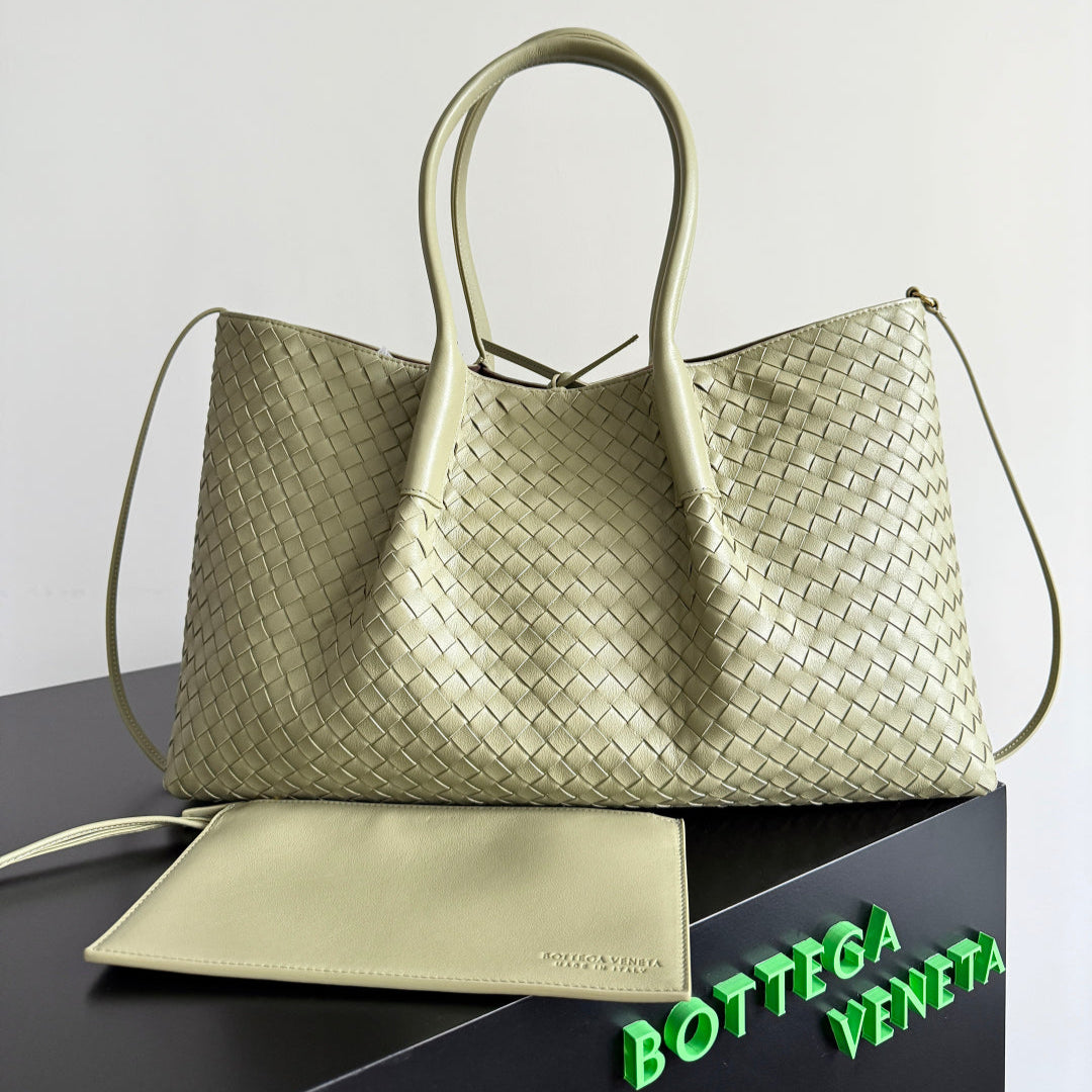 PINACOTECA REVERSIBLE TOTE BAG 43 IN MATCHA LAMBSKIN AND BROWN SUEDE