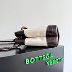 BOTTEGA VENETA 25S MEDIUM ANDIAMO 32 IN ELFENBEIN DUNKELBRAUN KALBSLEDER UND CANVAS