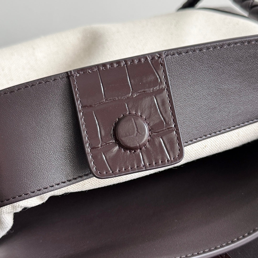 BOTTEGA VENETA 25S MEDIUM ANDIAMO 32 IN ELFENBEIN DUNKELBRAUN KALBSLEDER UND CANVAS