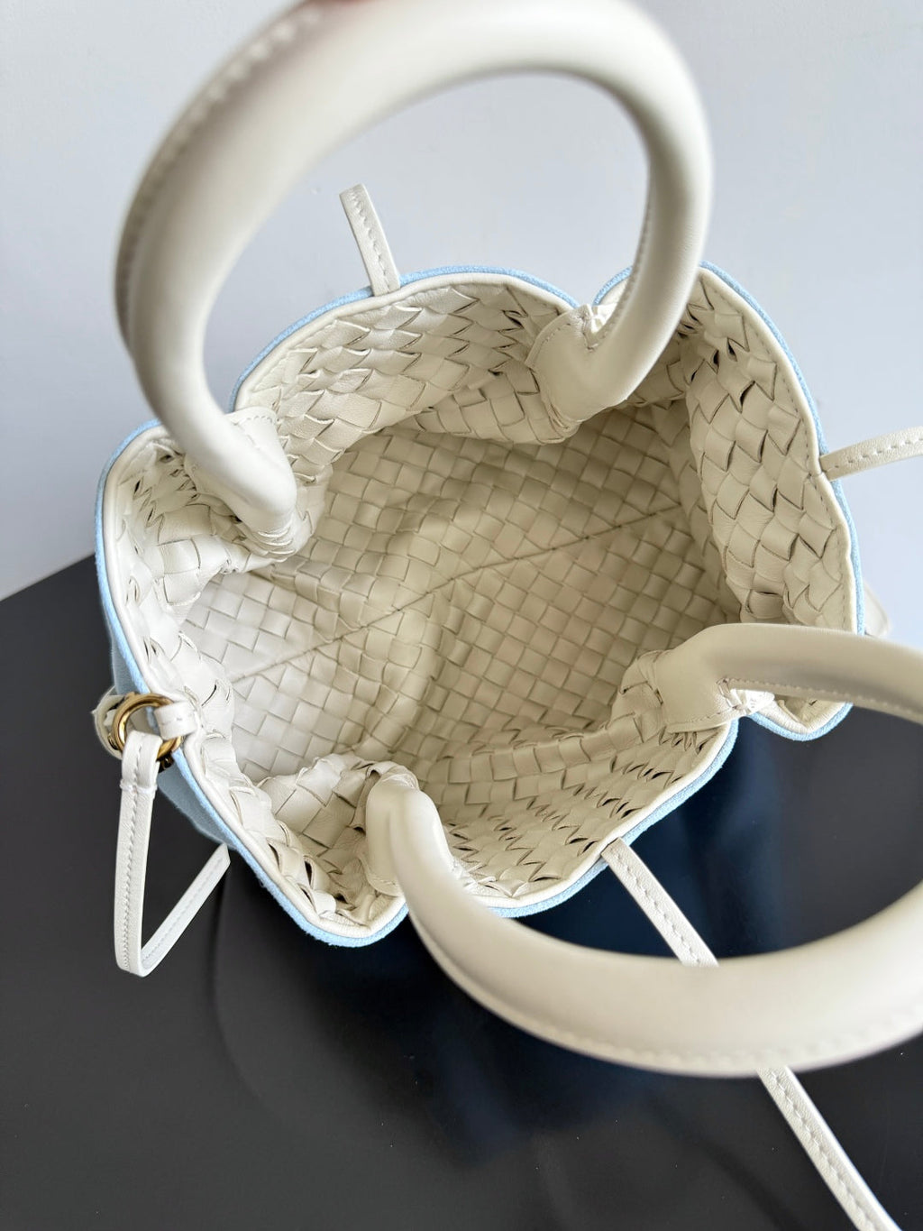 BOTTEGA VENETA 25S SMALL PINACOTECA REVERSIBLE BAG 24 IN IVORY CALFSKIN