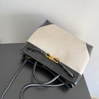 BOTTEGA VENETA 25S MEDIUM ANDIAMO 32 IN ELFENBEINSCHWARZEM KALBSLEDER UND CANVAS