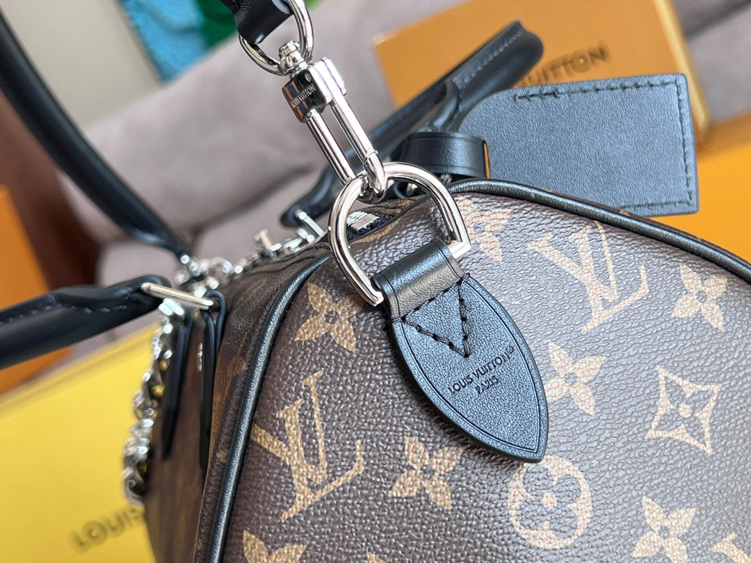 LV 25S SPEEDY SOFT 30 IN BROWN MONOGRAM CANVAS AND CALFSKIN SILVER HARDWARE