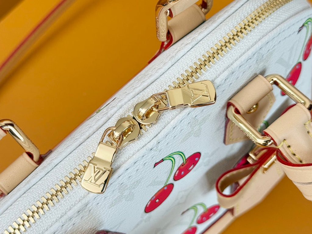 LV 25S ALMA BB 23 IN WHITE CANVAS MONOGRAM CHERRY PRINT GOLD HARDWARE