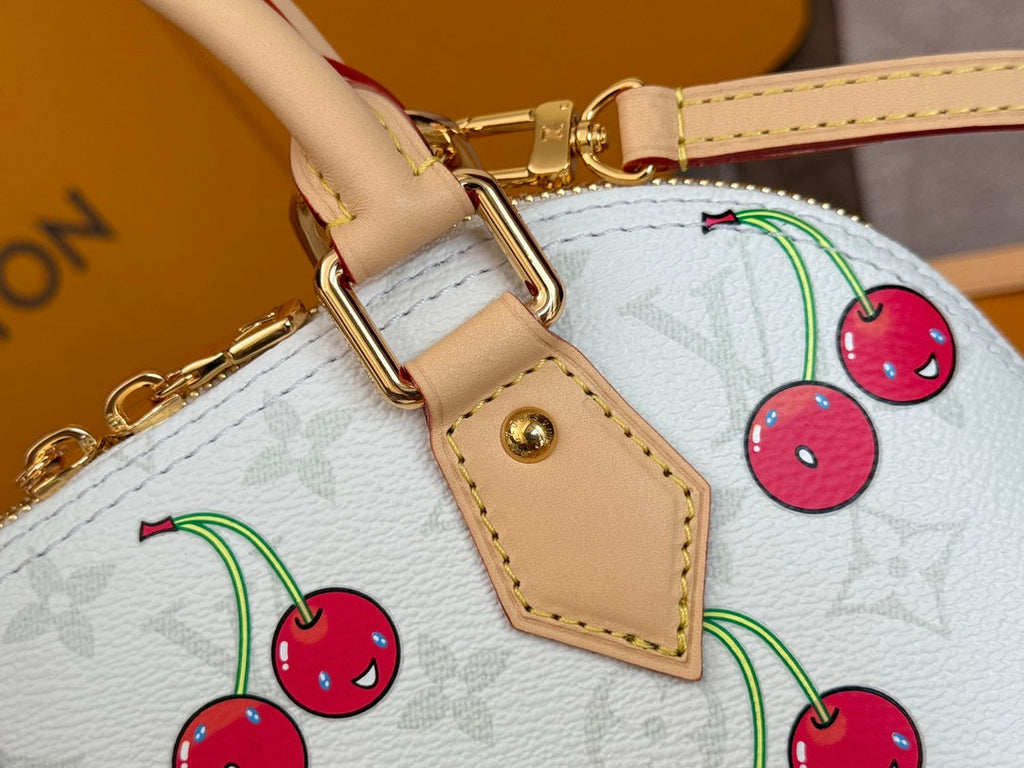 LV 25S ALMA BB 23 IN WHITE CANVAS MONOGRAM CHERRY PRINT GOLD HARDWARE