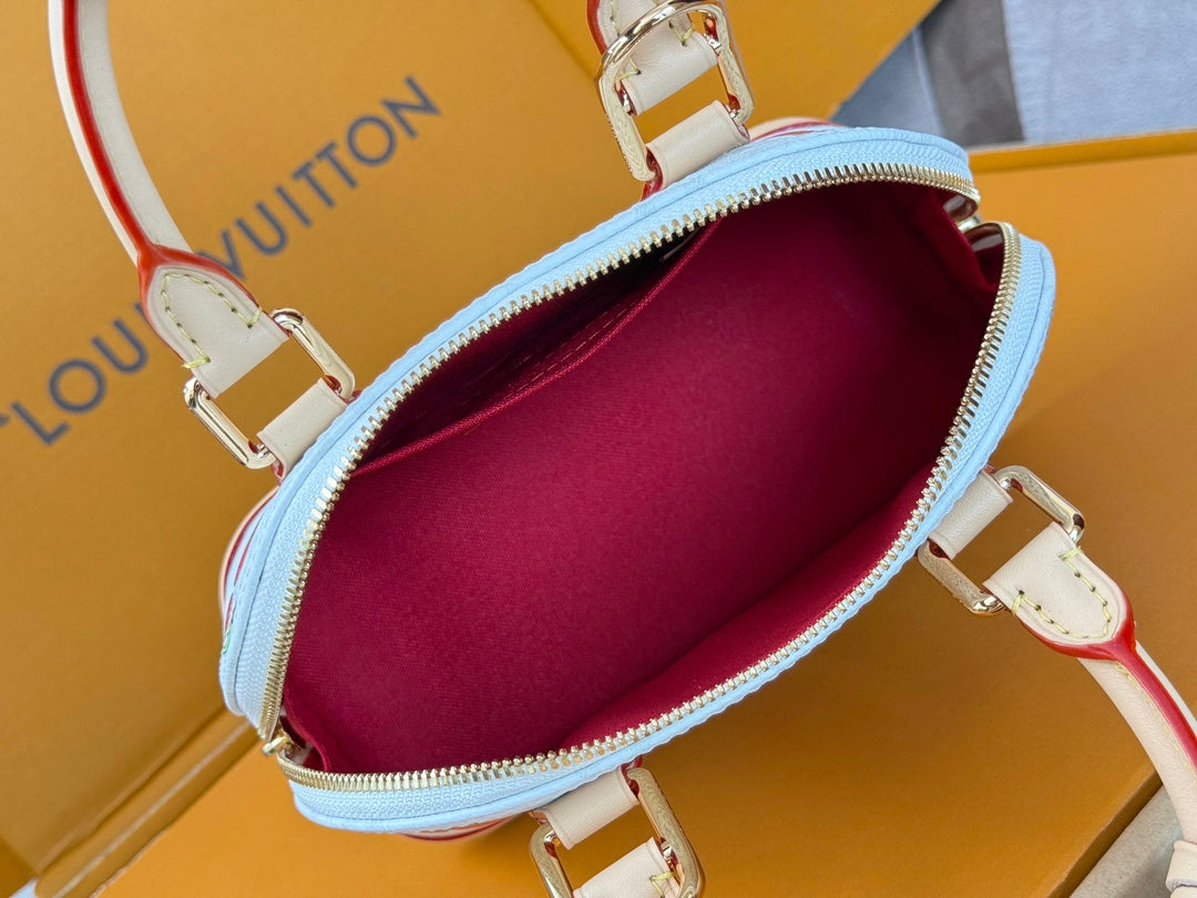 LV 25S ALMA BB 23 IN WHITE CANVAS MONOGRAM CHERRY PRINT GOLD HARDWARE