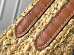 ONTHEGO MM 37 IN BEIGE WOVEN RAFFIA WITH LEATHER DETAILING