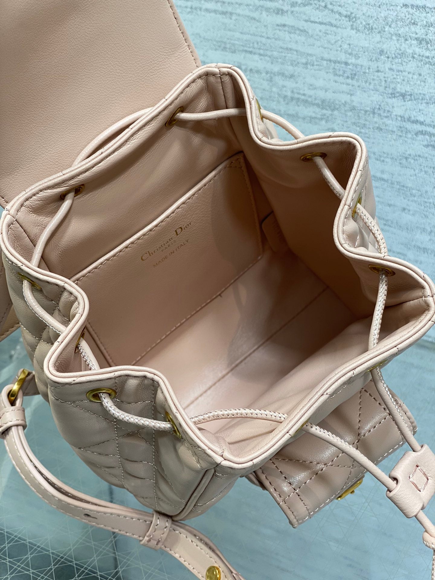 SMALL 20 CARO BACKPACK IN PEACH PINK MACROCANNAGE LAMBSKIN