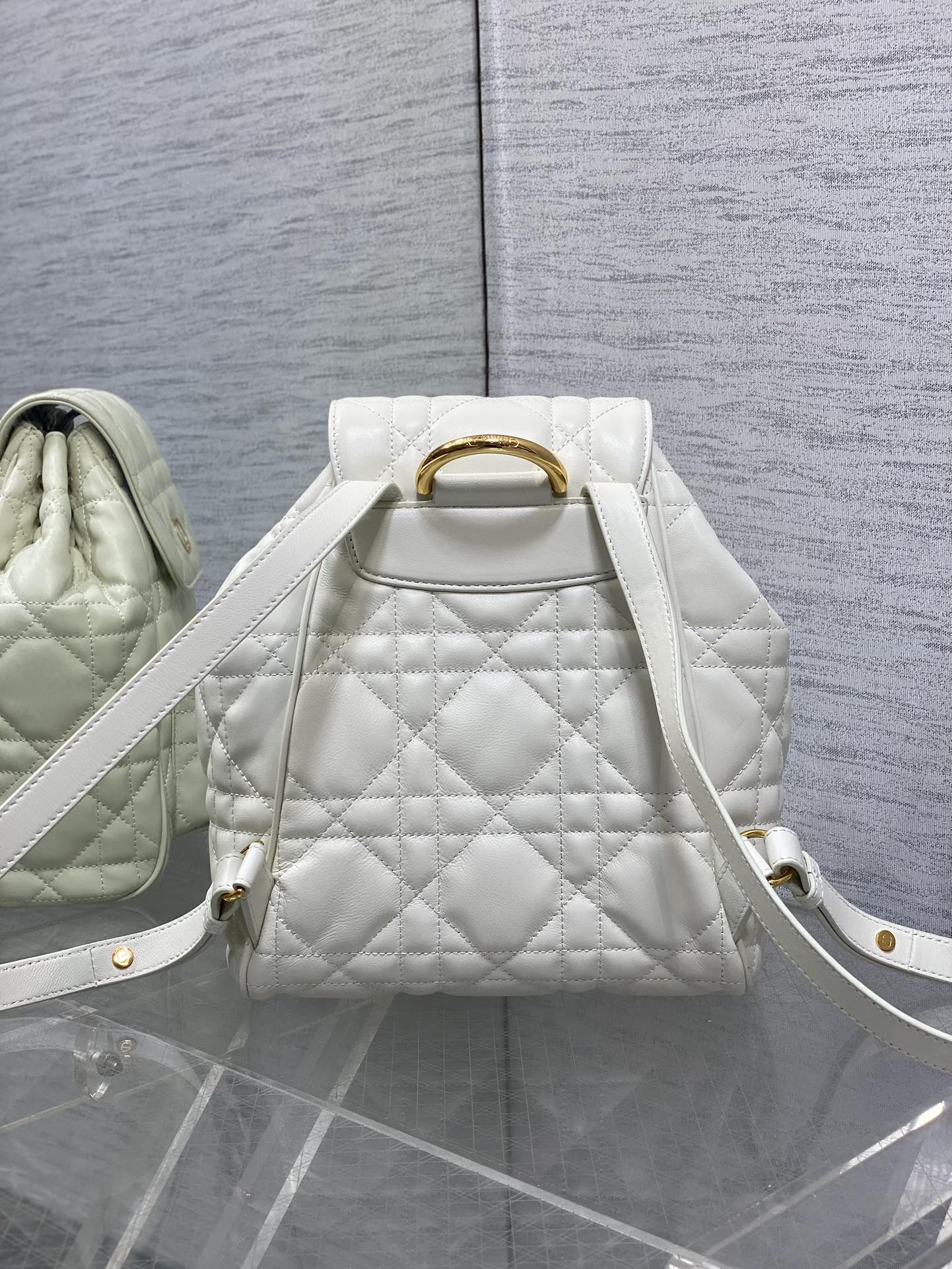 SMALL 23 CARO BACKPACK IN WHITE MACROCANNAGE LAMBSKIN