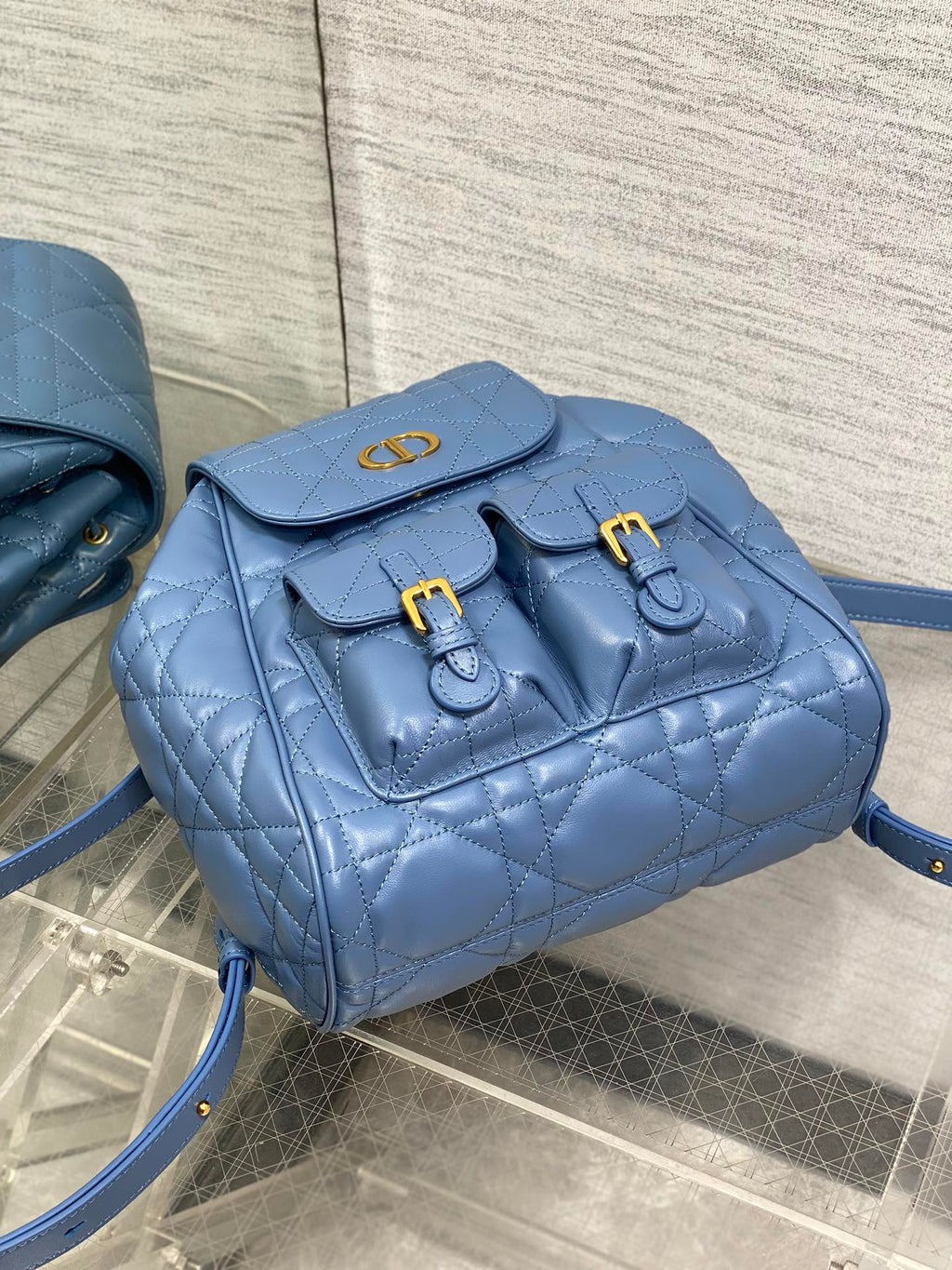 SMALL 20 CARO BACKPACK IN ROYAL BLUE MACROCANNAGE LAMBSKIN
