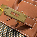 QUADRILLE BIRKIN 30CM IN GOLD SWIFT CALFSKIN AND BLACK/WHITE/BROWN TOILE CANVAS