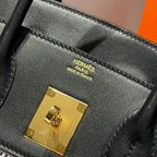 QUADRILLE BIRKIN 30CM IN BLACK SWIFT CALFSKIN WHITE BLUE PINK PLAID TOILE CANVAS