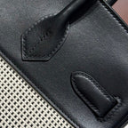 QUADRILLE BIRKIN 30CM IN BLACK SWIFT CALFSKIN WHITE BLACK PLAID TOILE CANVAS