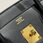 QUADRILLE BIRKIN 30CM IN BLACK SWIFT CALFSKIN WHITE BLACK PLAID TOILE CANVAS