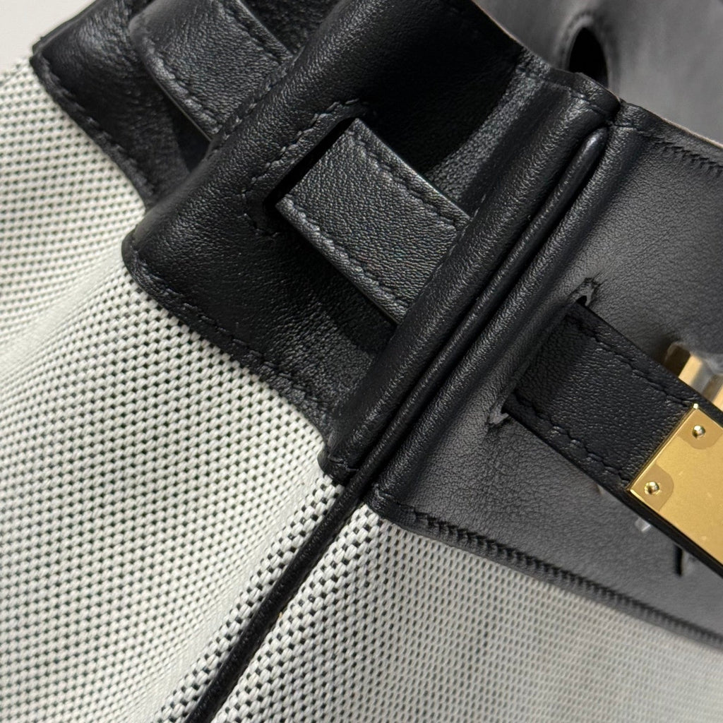 QUADRILLE BIRKIN 30CM IN BLACK SWIFT CALFSKIN WHITE TOILE CANVAS