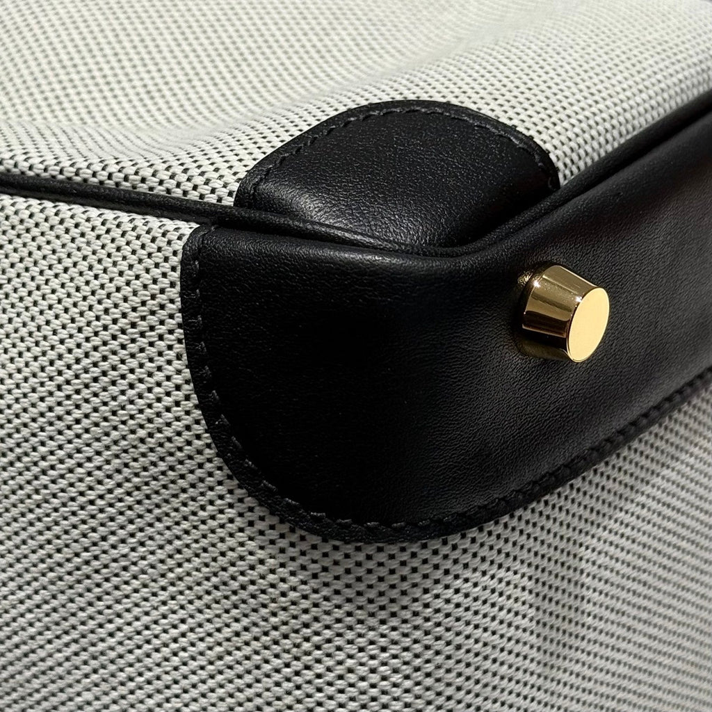 QUADRILLE BIRKIN 30CM IN BLACK SWIFT CALFSKIN WHITE TOILE CANVAS