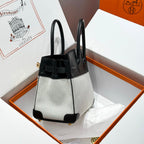 QUADRILLE BIRKIN 30CM IN BLACK SWIFT CALFSKIN WHITE TOILE CANVAS