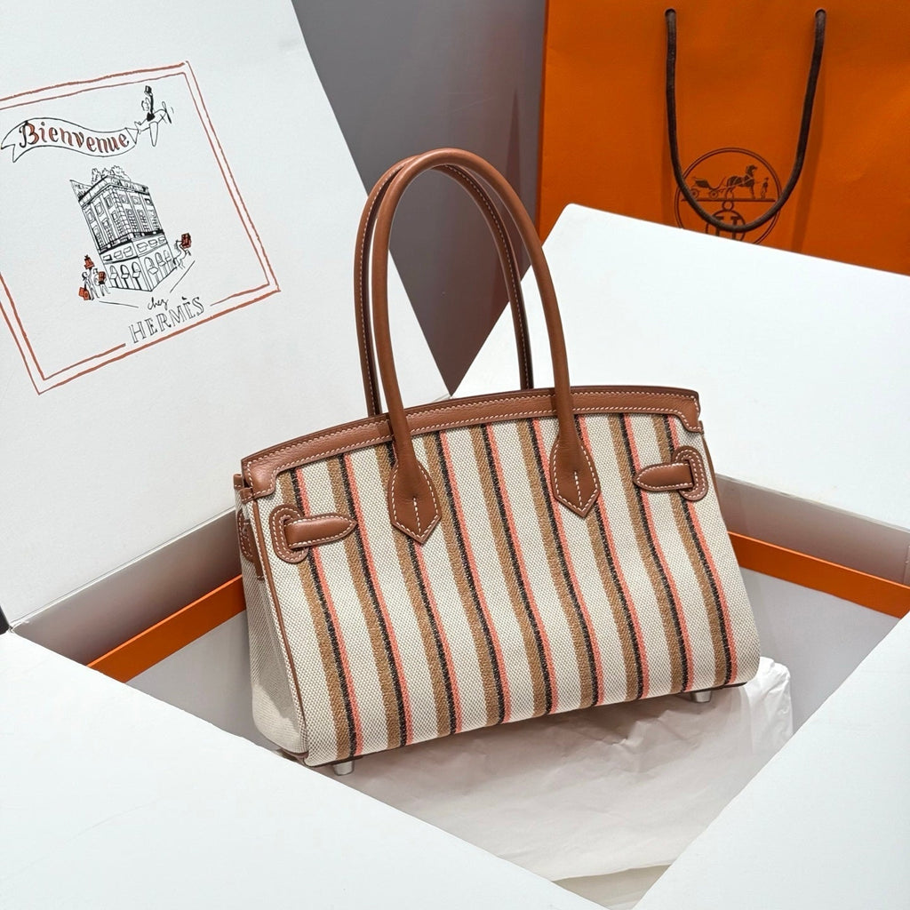 BIRKIN SHOULDER 29 IN GOLD CALFSKIN ÉCRU/BEIGE/FAUVE/ROSE POP/NOIR EMBROIDERY CANVAS