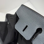 HERMES 25S MEDIUM BIRKIN 25 IN CHARCOAL GRAY CALFSKIN SILVER HARDWARE