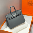 HERMES 25S MEDIUM BIRKIN 25 IN CHARCOAL GRAY CALFSKIN SILVER HARDWARE
