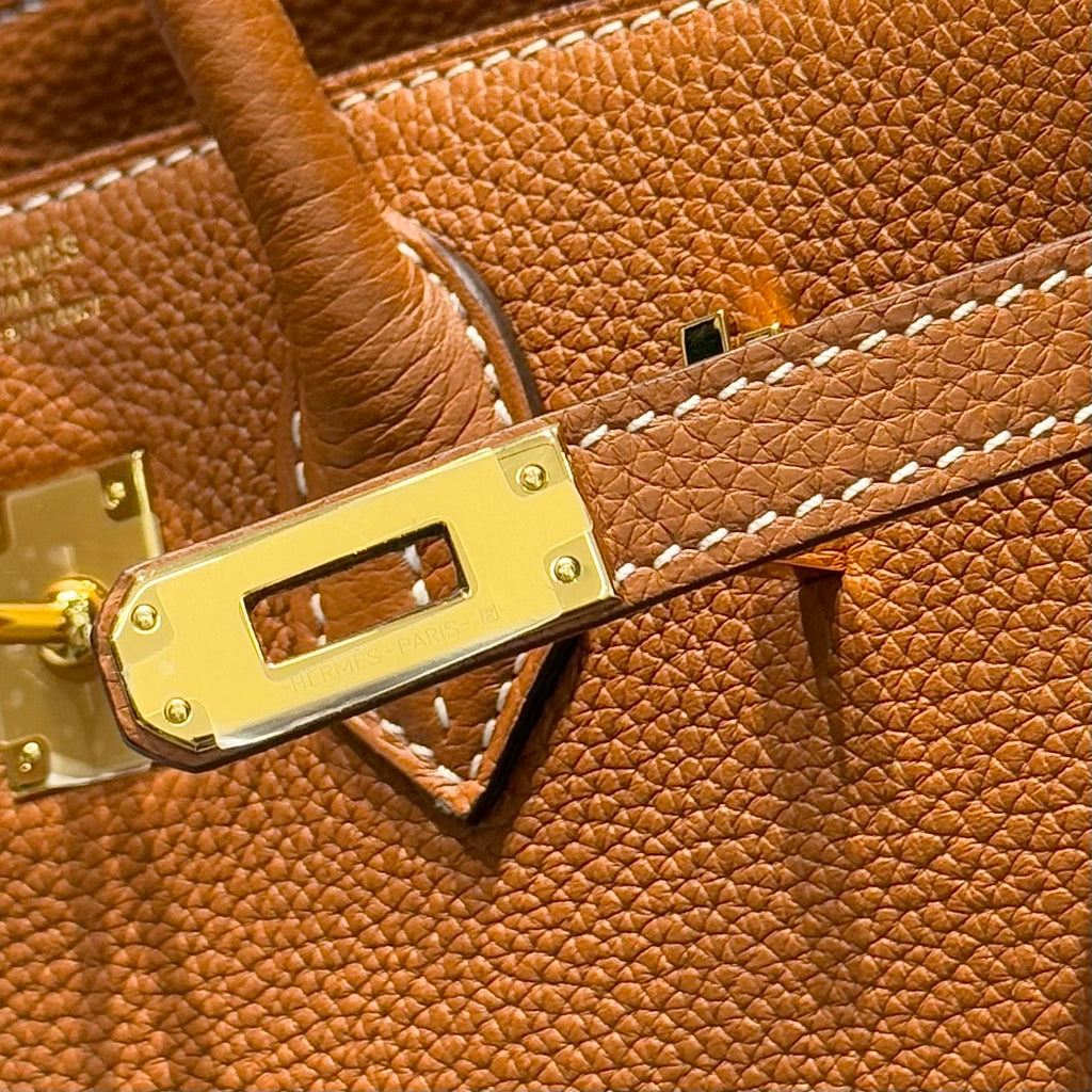 HERMES 25S MEDIUM BIRKIN 25 IN BURNT ORANGE CALFSKIN GOLD HARDWARE