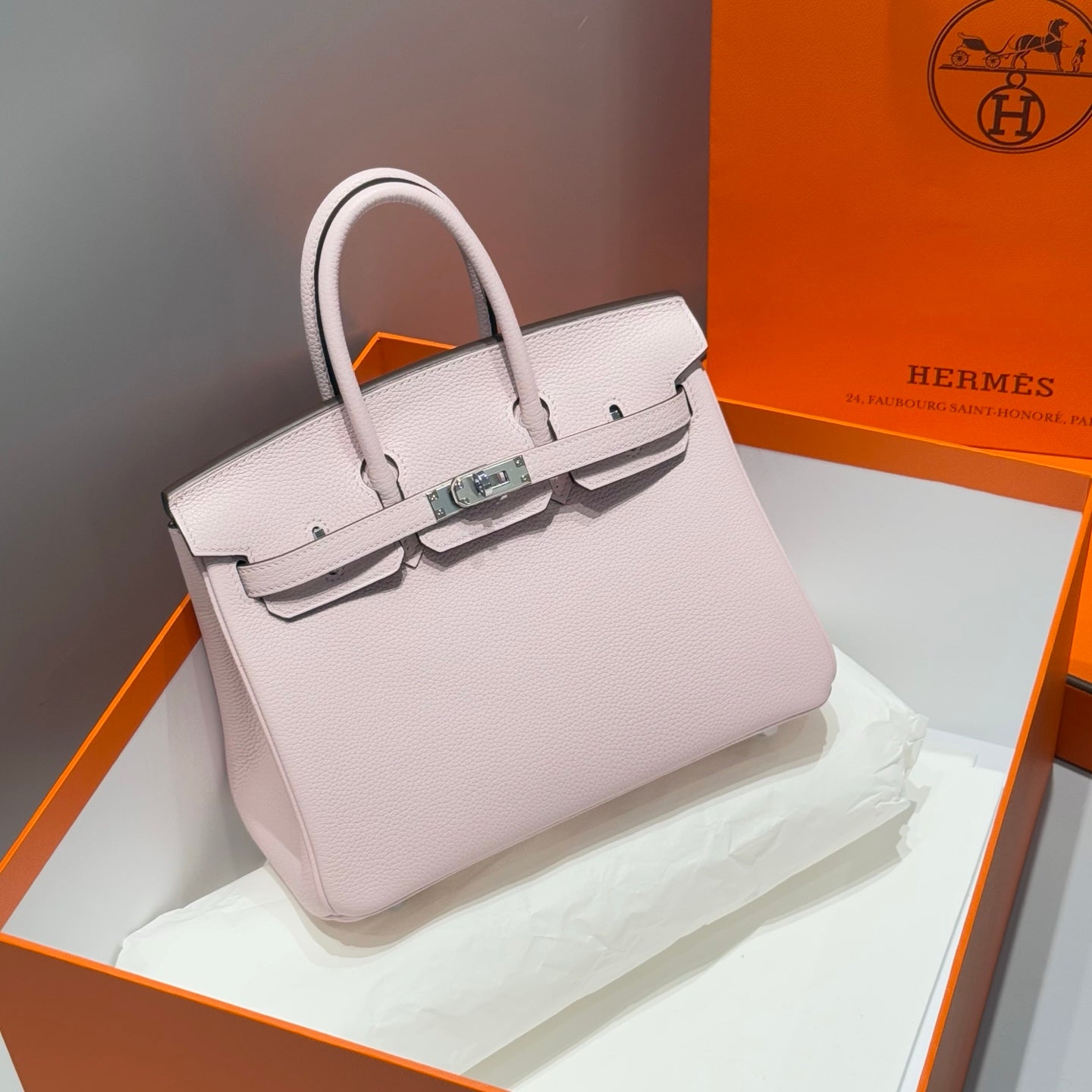 HERMES 25S MEDIUM BIRKIN 25 IN ROSA BABY-KALBLEDER SILBERNE BESCHLÄGE