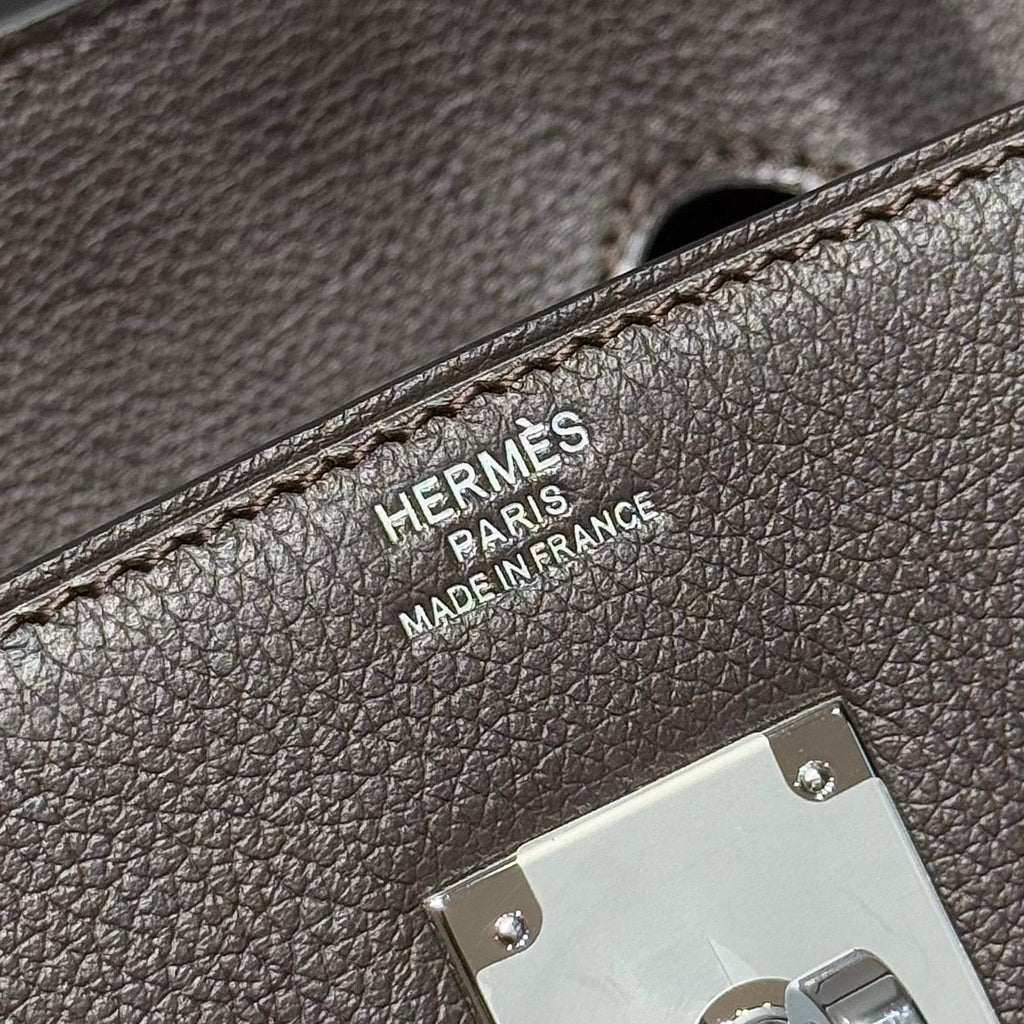 HERMES 25S SCHULTER BIRKIN 29 IN ANTHRABUTTER-KALBLEDER MIT SILBERNEN BESCHLÄGEN