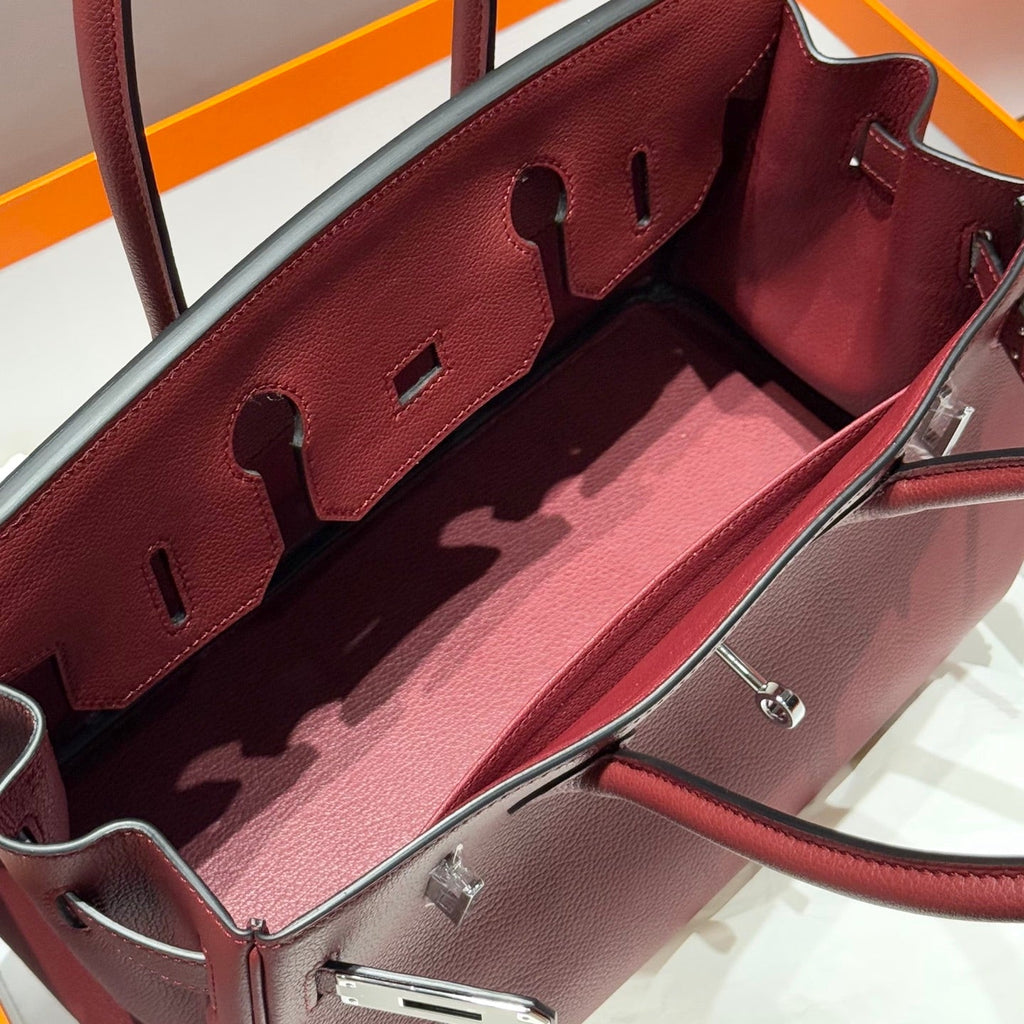 HERMES 25S SCHULTER BIRKIN 29 IN GEBRANNTEM ROTEN KALBSLEDER MIT SILBERNEN BESCHLÄGEN