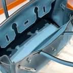 HERMES 25S SCHULTER BIRKIN 29 IN DENIM BLAUEM KALBSLEDER SILBERNE BESCHLÄGE