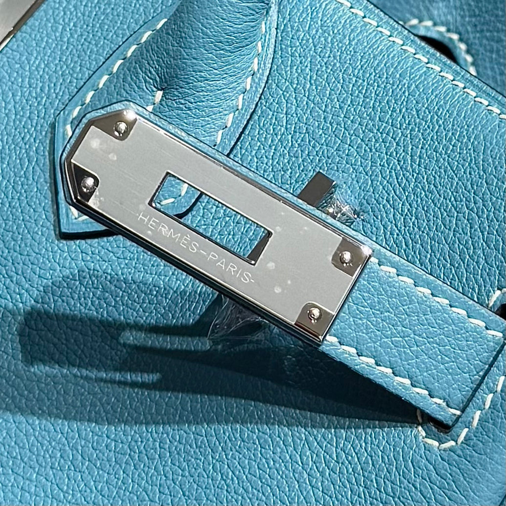 HERMES 25S SCHULTER BIRKIN 29 IN DENIM BLAUEM KALBSLEDER SILBERNE BESCHLÄGE