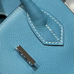 HERMES 25S SCHULTER BIRKIN 29 IN DENIM BLAUEM KALBSLEDER SILBERNE BESCHLÄGE