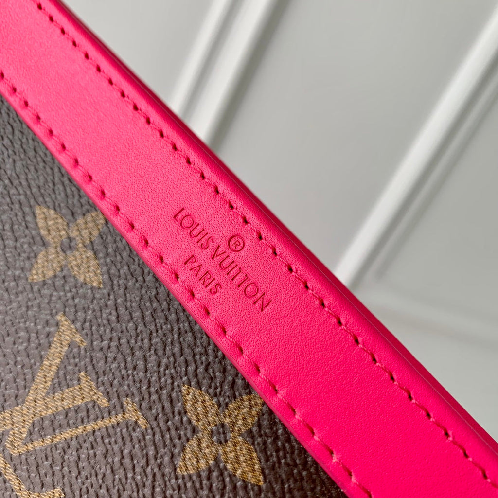 GASTON Tragbare Geldbörse 18 Zoll Braun Monogramm Canvas Mix Rosa Kalbsleder