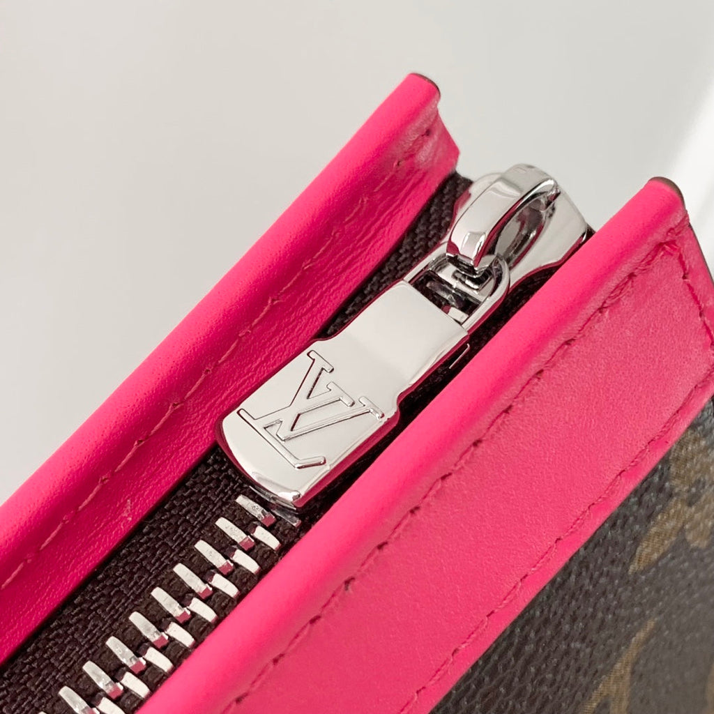 GASTON Tragbare Geldbörse 18 Zoll Braun Monogramm Canvas Mix Rosa Kalbsleder