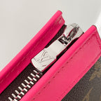 GASTON Tragbare Geldbörse 18 Zoll Braun Monogramm Canvas Mix Rosa Kalbsleder