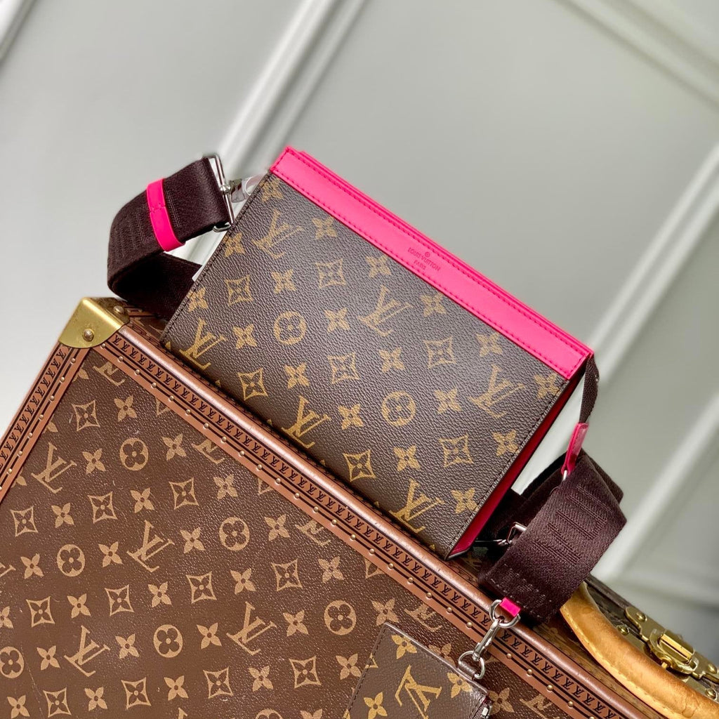 GASTON Tragbare Geldbörse 18 Zoll Braun Monogramm Canvas Mix Rosa Kalbsleder