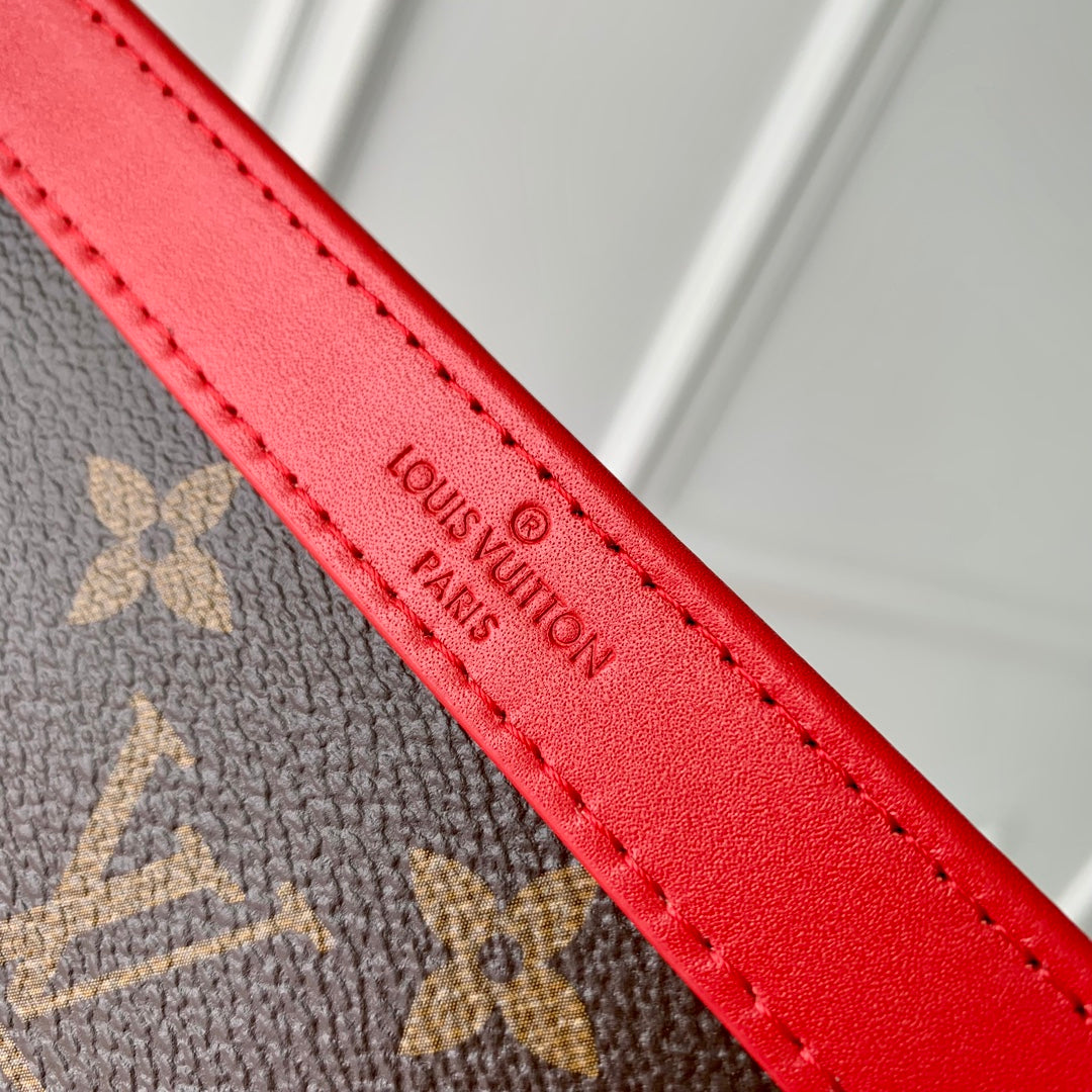 GASTON Tragbare Geldbörse 18 Zoll Braun Monogramm Canvas Mix Rotes Kalbsleder