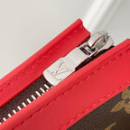 GASTON Tragbare Geldbörse 18 Zoll Braun Monogramm Canvas Mix Rotes Kalbsleder