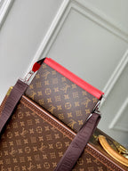 GASTON Tragbare Geldbörse 18 Zoll Braun Monogramm Canvas Mix Rotes Kalbsleder