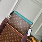 GASTON Tragbare Geldbörse 18 Zoll Braun Monogramm Canvas Mix Grünes Kalbsleder