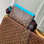 GASTON Tragbare Geldbörse 18 Zoll Braun Monogramm Canvas Mix Hellblau Kalbsleder