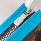 GASTON Tragbare Geldbörse 18 Zoll Braun Monogramm Canvas Mix Hellblau Kalbsleder