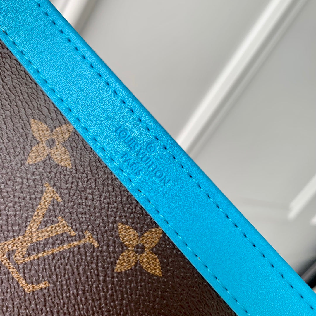 GASTON Tragbare Geldbörse 18 Zoll Braun Monogramm Canvas Mix Hellblau Kalbsleder