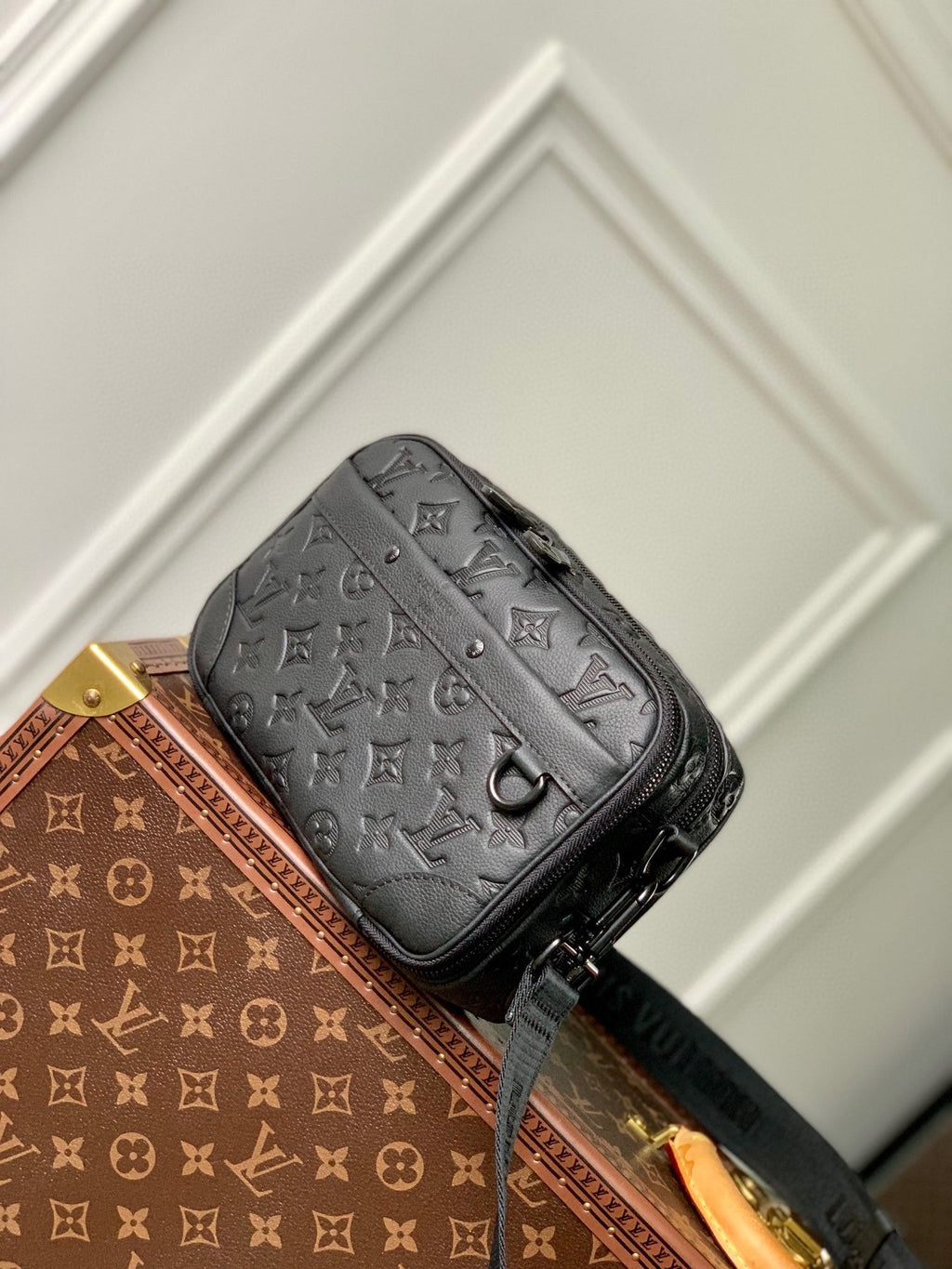 ALPHA NANO BAG 24 IN BLACK MONOGRAM SHADOW EMBOSSED COWHIDE