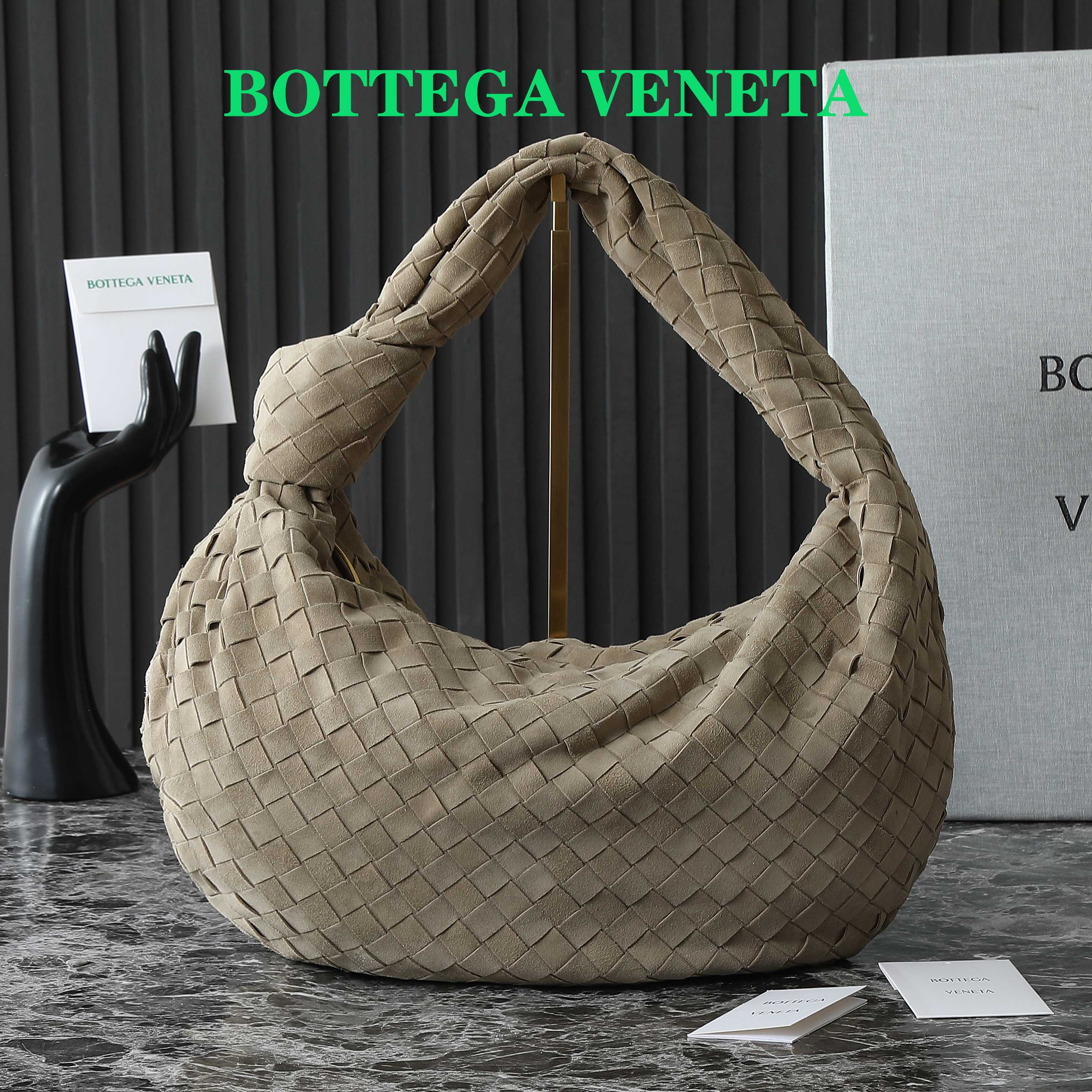 BOTTEGA VENETA 25S SMALL JODIE 48 IN MUTED TAUPE SUEDE GOLD HARDWARE