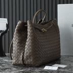 BOTTEGA VENETA 25S LARGE ANDIAMO 42 IN DARK BROWN CALFSKIN GOLD HARDWARE