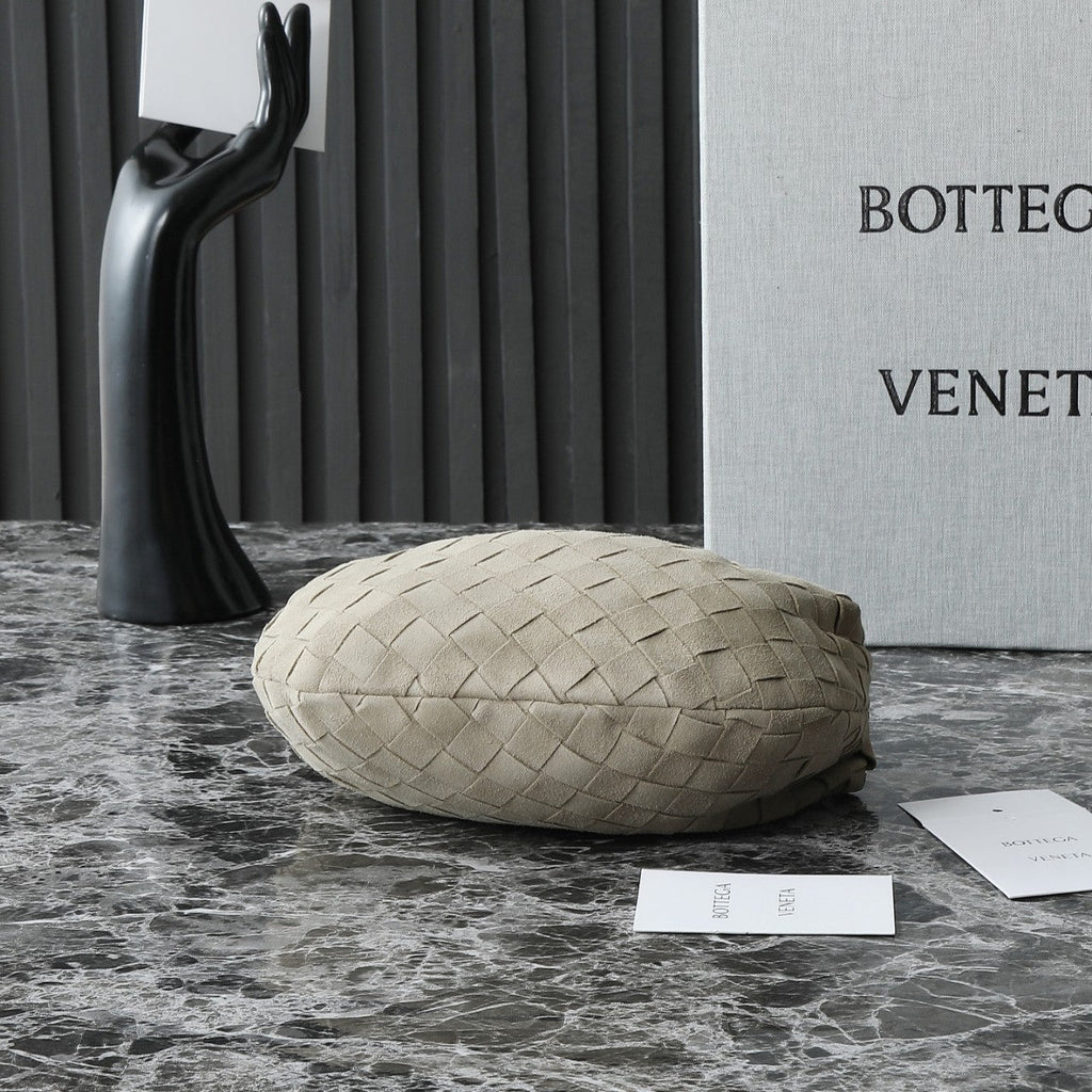 BOTTEGA VENETA 25S MINI JODIE 28 IN MUTED TAUPE SUEDE GOLD HARDWARE