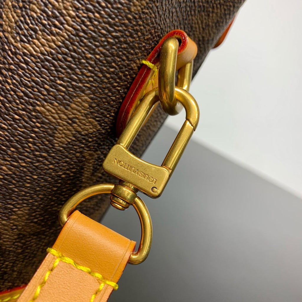 STEAMER 20 IN BRAUNEM MONOGRAMM-STAUB-CANVAS UND KALBSLEDERBEZIERTEN GOLDENEN HALSBÄNKEN