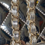 CC MINI 19 FLAP BAG IN SILVER METALLIC CALFSKIN WITH STRAP